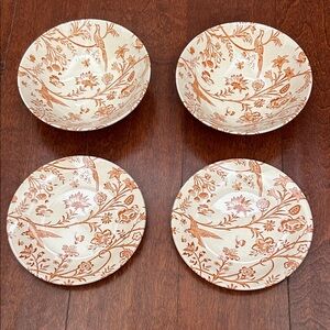 Laura Ashley Vintage “Oriental Garden” Cream & Brown Dish Set, 2 Bowls 2 Plates